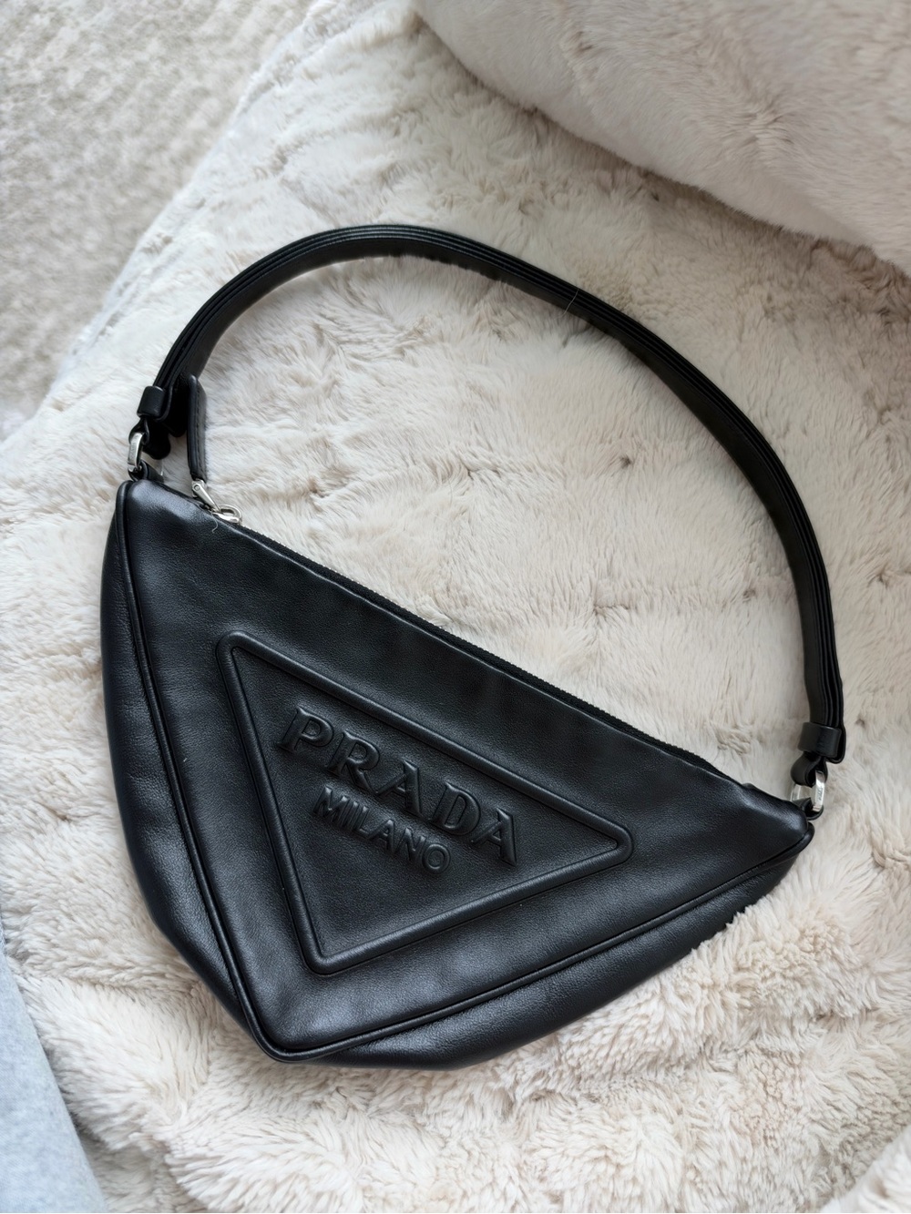 Prada Black Leather Triangle Shoulder Bag
